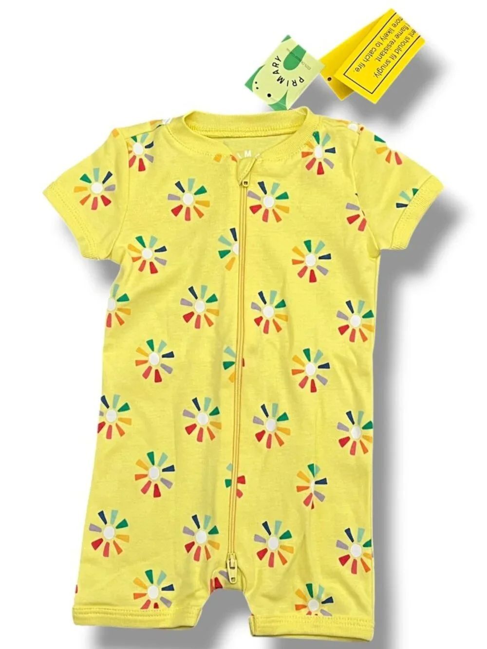 NWT Primary Yellow Organic Rainbow Sun Zip Shortie Pajama Size 0-3M
